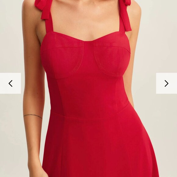 Rihoas Red Sweetheart Neck Tie Strap Midi Dress Size S - Picture 3 of 9